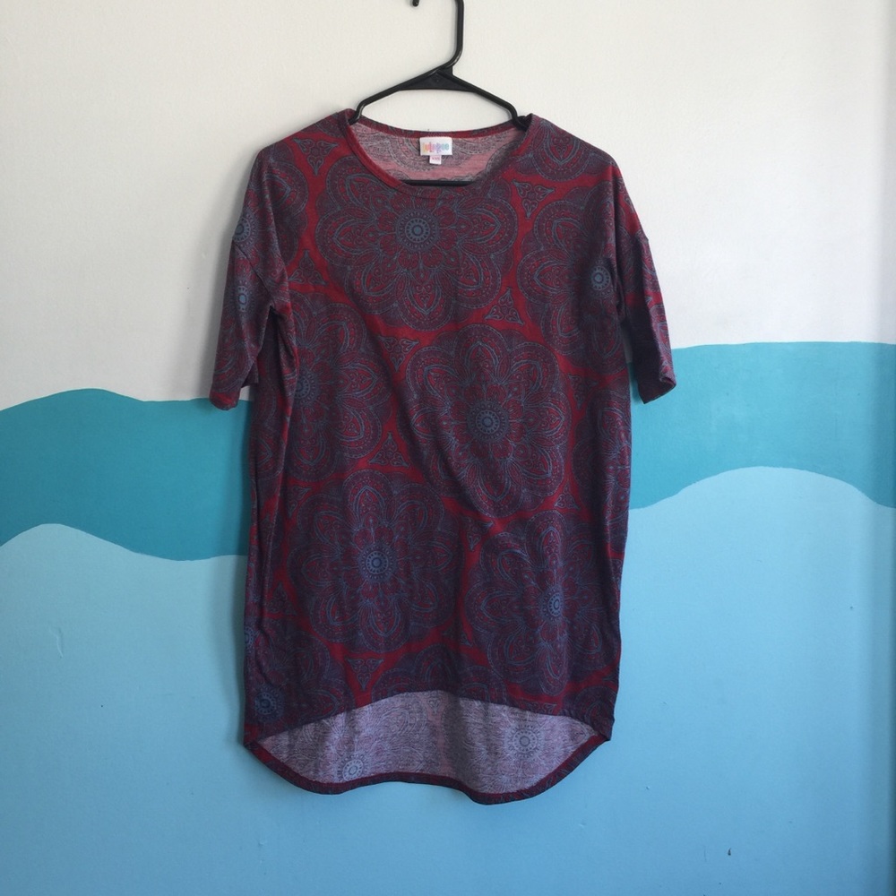LulaRoe Irma Tunic Top Mandala Burgundy Blue XXS